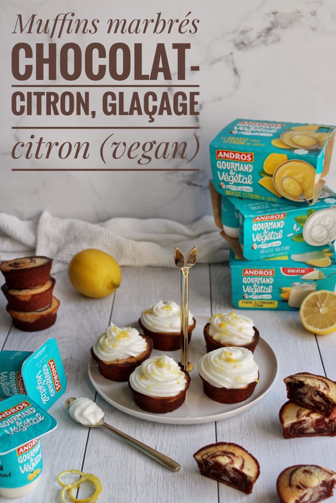 Muffins marbrés chocolat citron glaçage citron vegan sans gluten sans lactose sans lait végétarien végétalien recette Andros